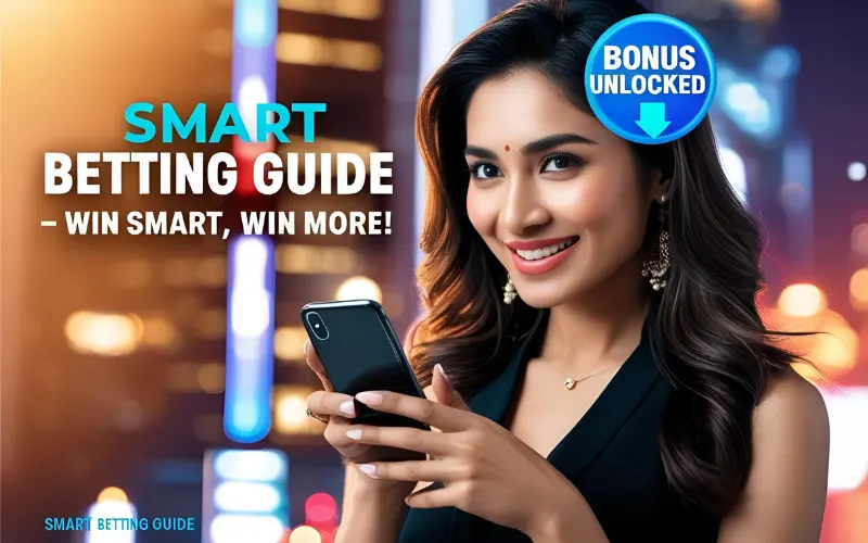Confident girl showing bonus alert on phone" smart betting guide "