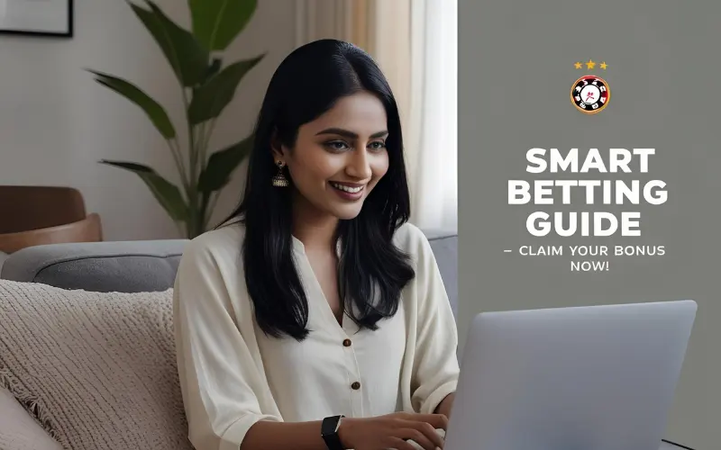 Trendy Bangladeshi girl looking at betting tips and odds on her laptop, showing the smart betting guide in use.
