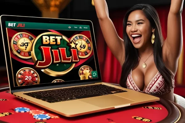 Girl celebrating a big win on Bet Jili casino platform