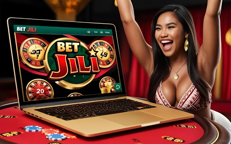 Girl celebrating a big win on Bet Jili casino platform