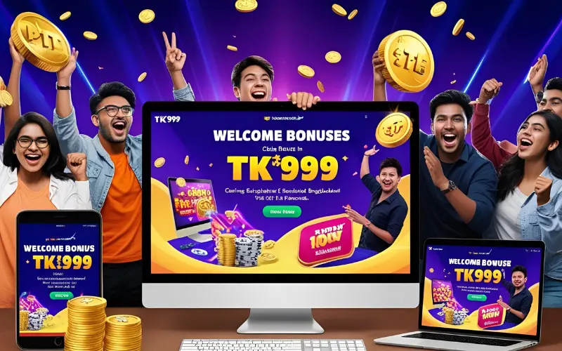 TK999 platform users in Dhaka claiming online welcome bonuses on mobile and desktop