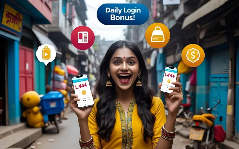 Excited Bangladeshi youth celebrating rewards on their phone.