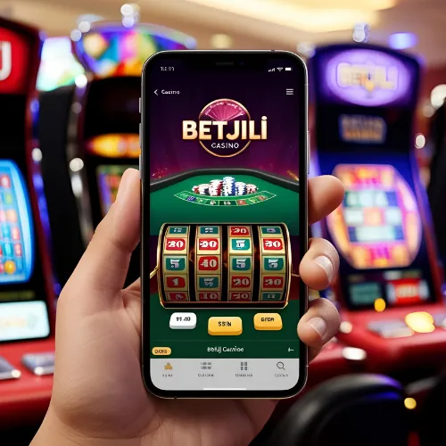 Betjili Mobile Casino Play Hand holding phone with Betjili mobile casino game.