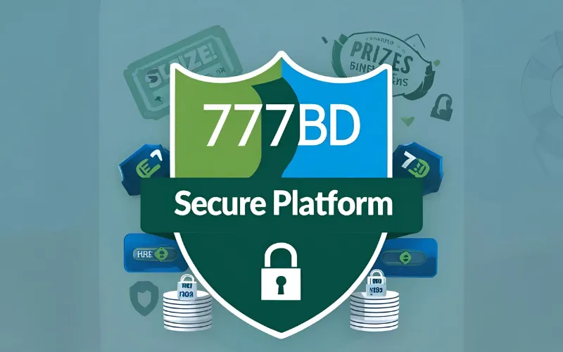 777BD_Secure_Platform Visual showing 777BD secure gaming platform with shield and padlock icons over promo background.