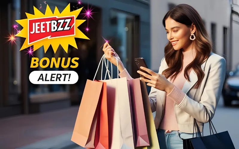 Style & Prizes with JEETBZZ Trendy girl excited about JEETBZZ bonuses