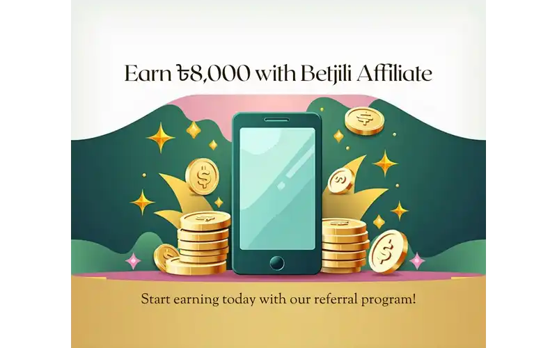 Betjili affiliate banner showing money and a referral link