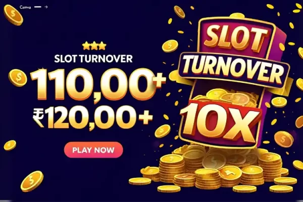 Slot Turnover 10x—Play and Win ৳120,000+ in One Spin! Colorful slot machine with bright lights and the text "Slot Turnover 10x – Win ৳120,000 Today!"