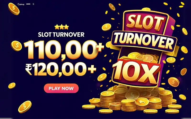 Colorful slot machine with bright lights and the text "Slot Turnover 10x – Win ৳120,000 Today!"