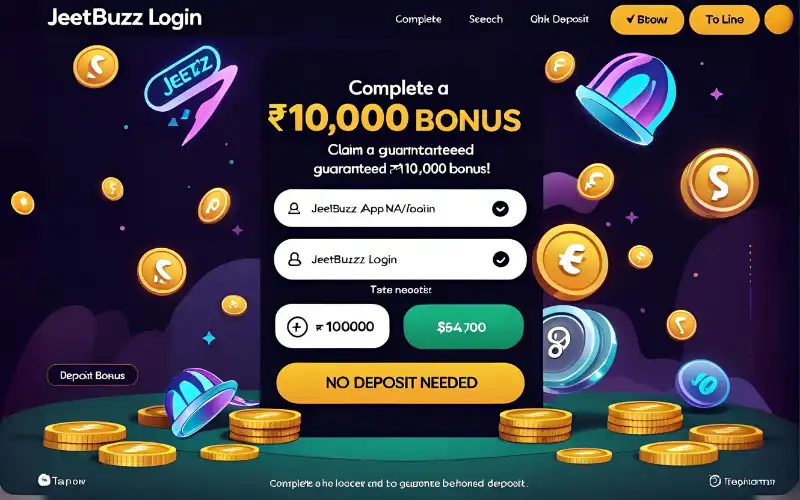 Mobile screen showing jeetbuzz app login with bonus reward popup.