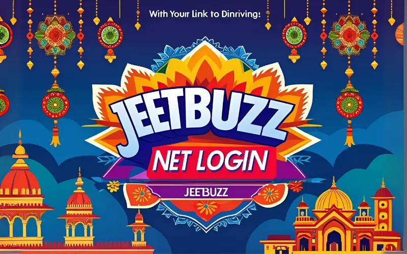 jeetbuzz net login : User logging into JeetBuzz with Dhaka skyline in the background and a bonus notification overlay.