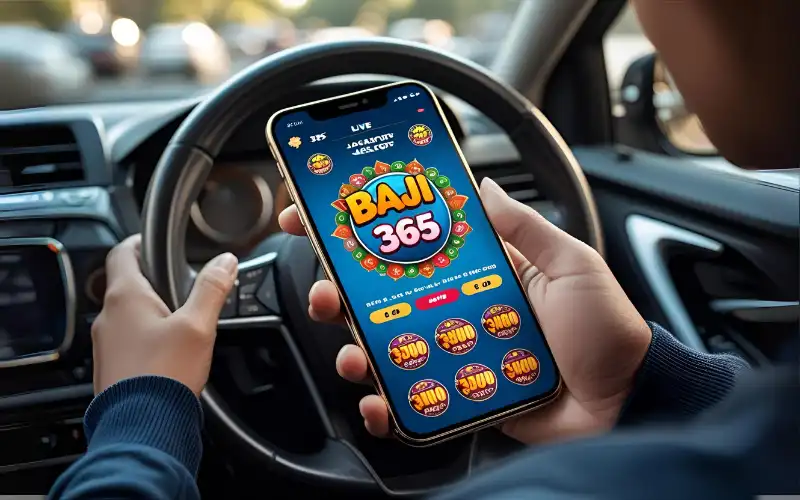 Player using Baji 365 Live mobile app during a commute.